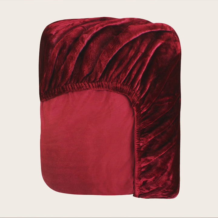Fitted Velvet Sheet Size 160 x200 Maroon Morano Textiles