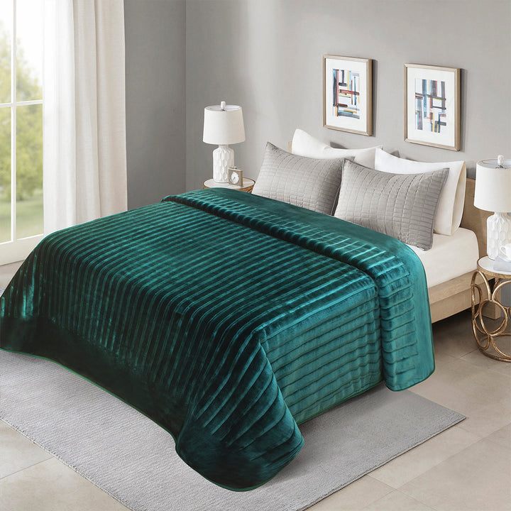 Stripes  - Engraved Blanket  Teal Morano Textiles